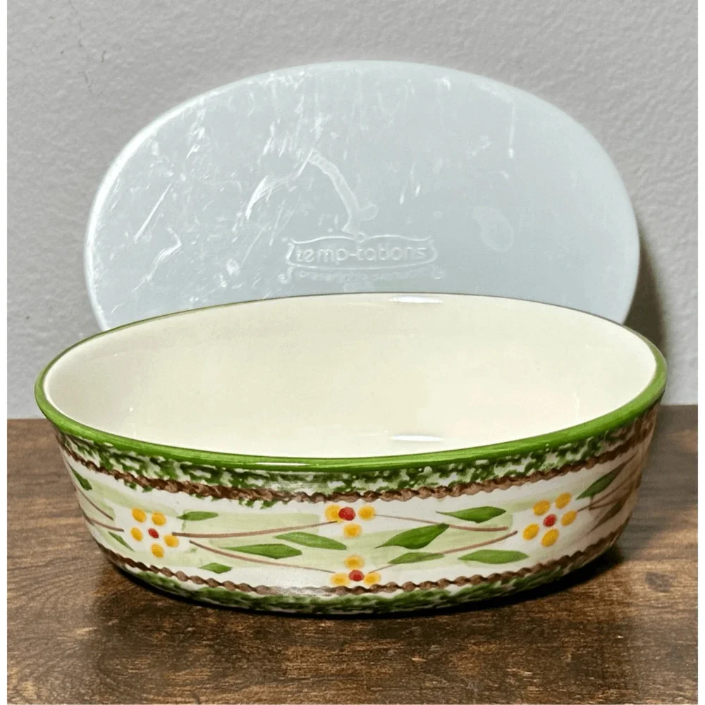 QVC Temp-tations by Tara Old World Green Oval Baker (7”) w/ lid